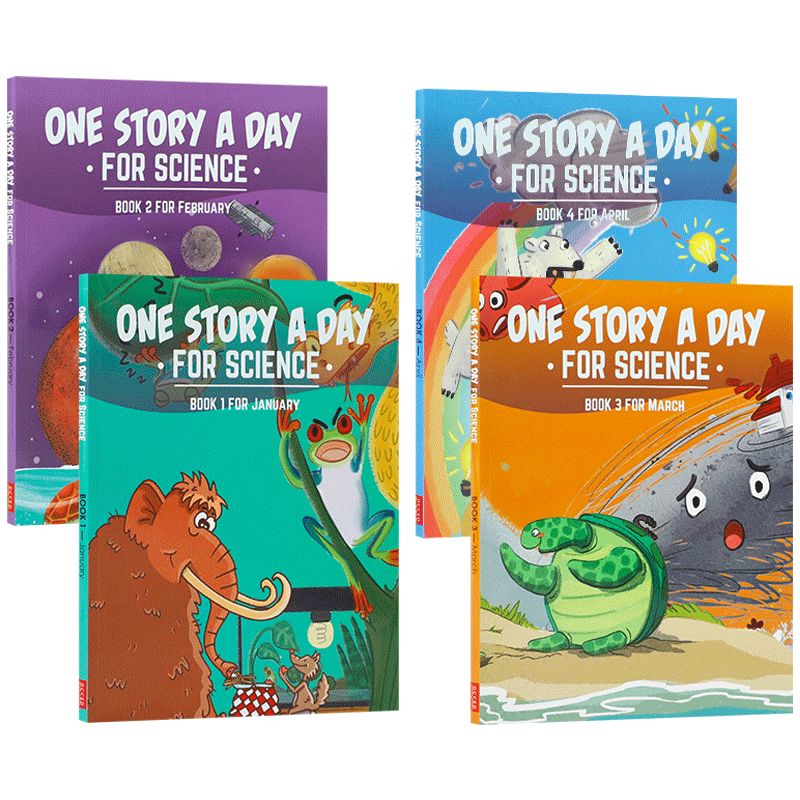 英文原版进口加拿大One Story A Day科学版4册365个英语天天故事绘本趣味读物盒装图画书平装onestory科普阅读onestoryaday初中