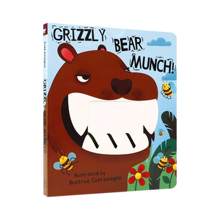 英文原版 Grizzly Bear Munch! (Crunchy Board Books) 灰熊大嚼! 趣味好玩故事纸板拉拉书 4-8岁儿童宝宝低幼启蒙抽拉机关书