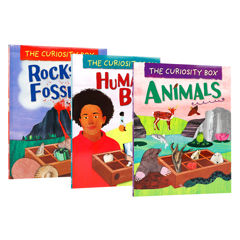 英文原版 科普读物 好奇盒：动物 身体 化石  The Curiosity Box 3册套装Animals/Human Body/Rocks and Fossils  儿童百科普读物