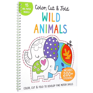英文原版 Color, Cut, and Fold: Wild Animals 颜色,切割和折叠:野生动物 儿童颜色形状入门激发孩子的创造力培养孩子的想象力