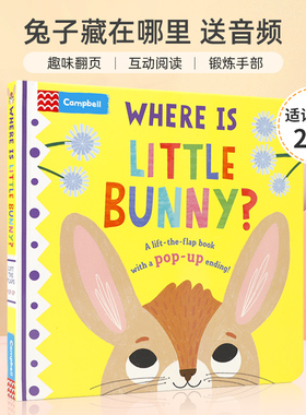 送音频 英文原版 Where is Little Bunny? (with Audio QR code)  兔子藏在哪里 2-6岁宝宝儿童早教启蒙互动翻页纸板书