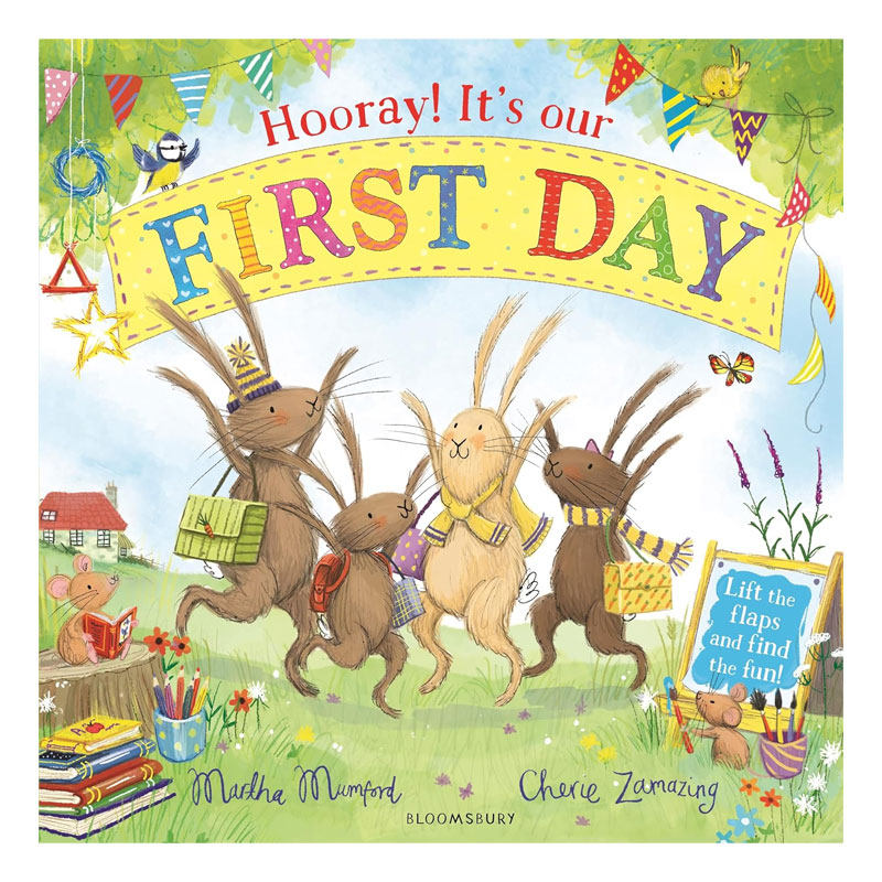 英文原版 Hooray! It's our First Day 万岁!这是我们的第一天! 迎接开学的第一天 翻翻机关 动物故事 趣味冒险 4-8岁