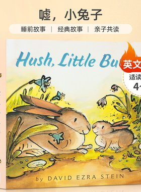 英文原版 Hush, Little Bunny 纸板书 David Ezra Stein 嘘，小兔子 小兔子与兔子爸爸的故事 儿童宝宝亲子共读睡前故事绘本