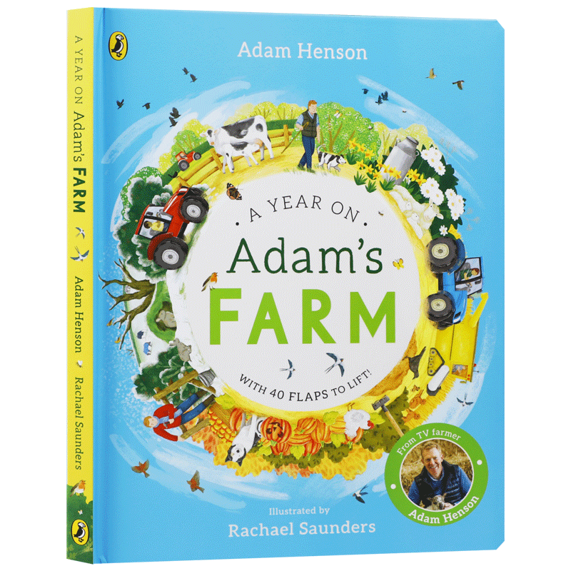 英文原版 A Year On Adam's Farm 亚当农场的一年 4-8岁低幼儿童英语启蒙认知绘本 宝宝撕不烂纸板翻翻书 亲子互动共读早教书