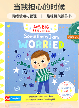 英文原版Little Feelings: Sometimes I Am Worried当我担心的时候3-5岁宝宝情绪管理机关操作书儿童低幼启蒙认知撕不烂纸板书