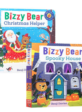 【送音频】Bizzy Bear忙碌的小熊很忙2册绘本Happy Holiday/Christmas Helper/Spooky House 英文原版机关纸板书幼儿童节日认知