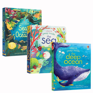 英文原版偷偷看里面探索海洋 系列3本Usborne Peep Inside The Sea/Peep Inside The Deep Ocean儿童启蒙海洋世界纸板书