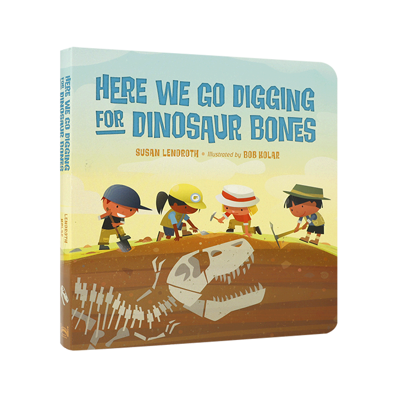 英文原版 Here We Go Digging for Dinosaur Bones 纸板书 我们开始挖掘恐龙骨骼 2-6岁儿童宝宝恐龙知识科学探索绘本科普入门