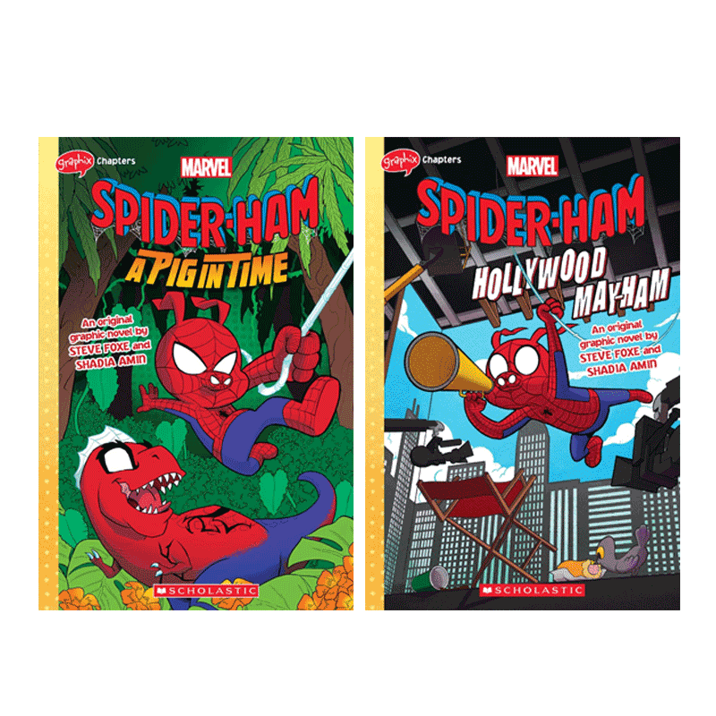 英文原版 Spider-Ham: Hollywood May-Ham 漫画 蜘猪侠 系列2册 蜘猪侠来到了好莱坞 9-12岁青少年儿童搞笑冒险故事漫画书