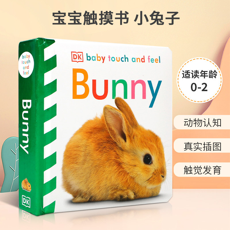 英文原版 Baby Touch and Feel Bunny 宝宝触摸书 小兔子 摸摸兔子的耳朵和尾巴 DK出版0-2岁幼儿宝宝启蒙益智触摸书纸板书