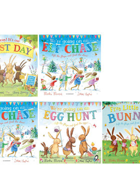 英文原版绘本The Bunny Adventures 系列5本Hooray! It's our First Day/ Five Little Easter Bunnies翻翻机关 动物故事 趣味冒险