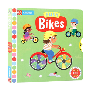 英文原版绘本Busy books系列Busy Bikes纸板书启蒙认知 0-3岁抽拉书培养宝宝动手能力图画书 英语入门早教边学边玩
