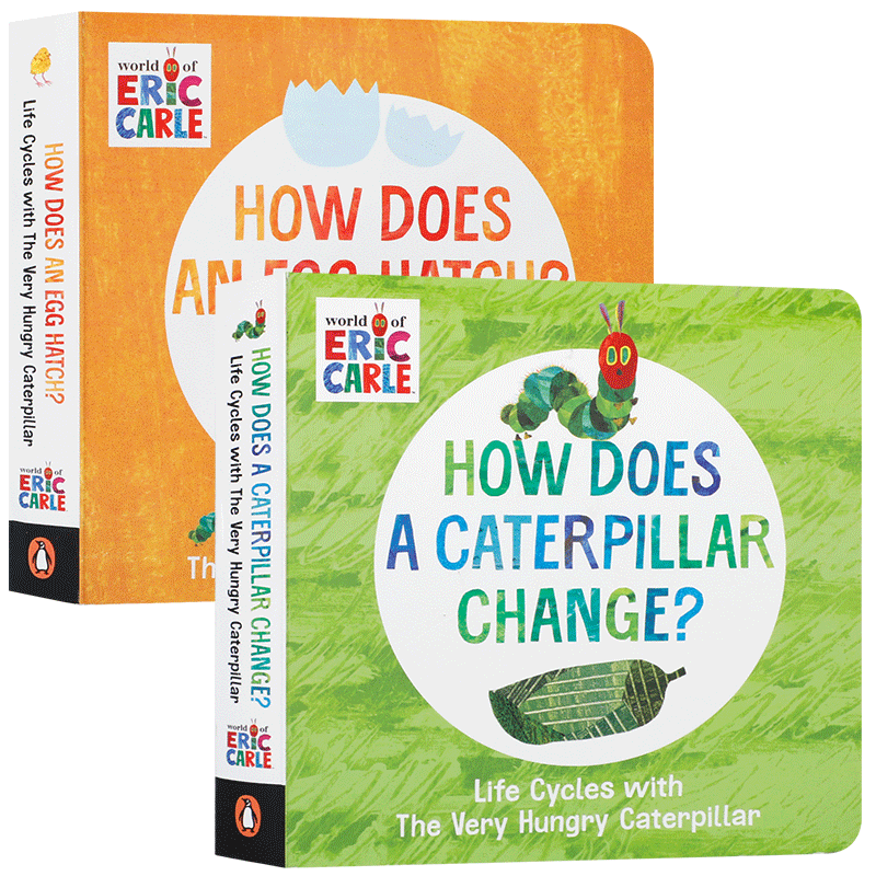 英文原版 艾瑞卡尔生命周期毛毛虫绘本2册Life Cycles The Very Hungry Caterpillar 幼儿启蒙早教图画书Egg Hatch蛋的孵化过程