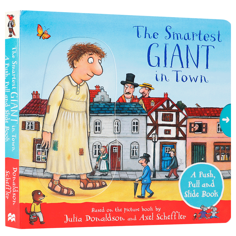 英文原版绘本Smartest Giant in Town镇上最聪明的巨人 Julia Donaldson朱莉娅唐纳森 儿童英语启蒙纸板抽拉机关书 社交友谊故事书
