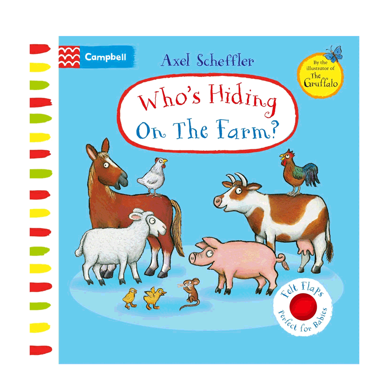英文原版 Who's Hiding On The Farm? 谁躲在农场 0-2岁低幼儿童启蒙认知动物主题 亲子互动共读 纸板触摸翻翻书