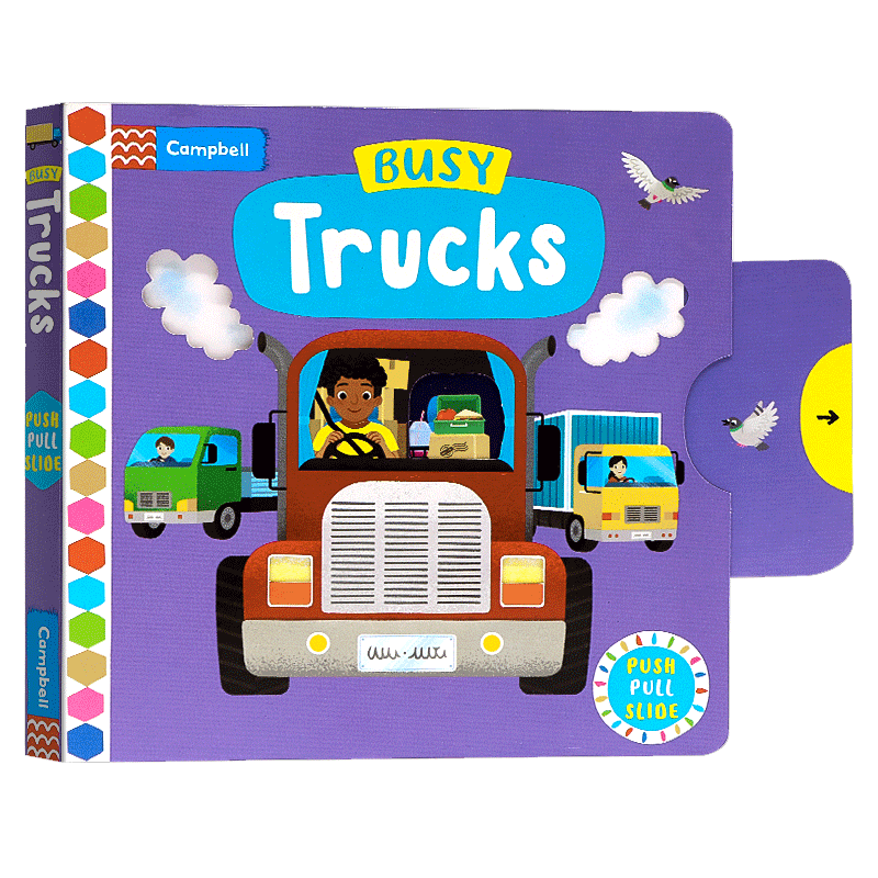 英文版Busy Book系列Trucks忙碌的卡车交通工具宝宝启蒙认知手指机关推拉书绘本好习惯养成Fire Station/zoo/supermarket公园Park