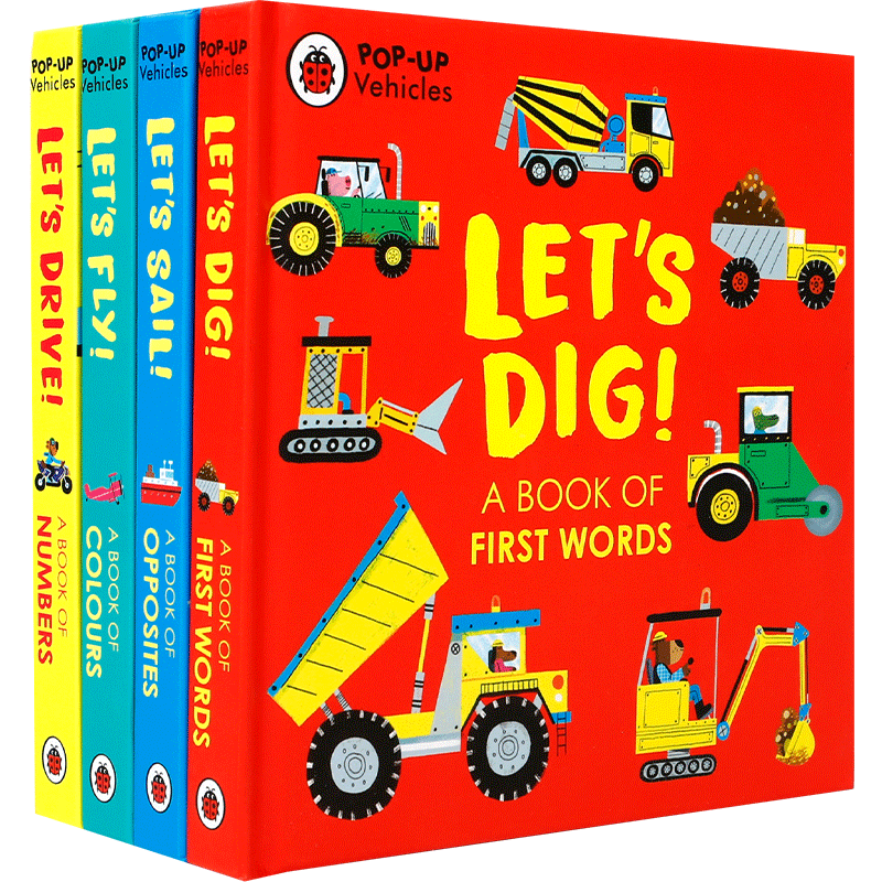 交通工具车辆立体书4本Pop-Up Vehicles Let's Drive!/Dig/Sail/Fly 英文原版机关推拉书 0-2岁基础概念数字颜色启蒙认知纸板书