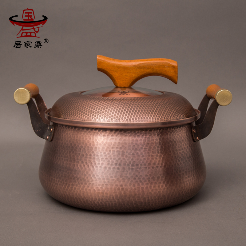 加厚紫铜锅具纯涮煮炖锅铜汤锅家用明火电磁炉铜火锅铜涮锅熬粥锅