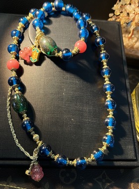 中古vintage 轻奢复古款老料琉璃圆形珠搭配单边葫芦琉璃项链手链
