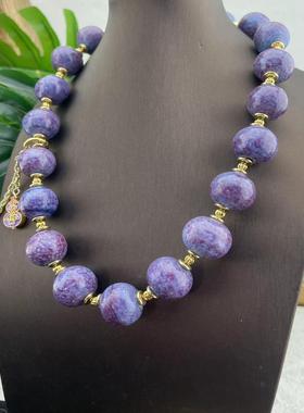 Vintage中古时尚百搭款紫色老料琉璃珠项链