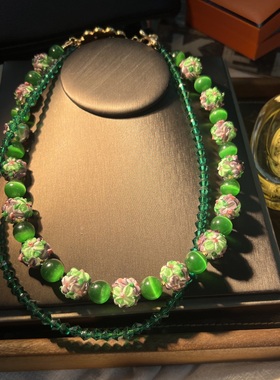 中古Vintage简约时尚气质典雅双层穆拉诺拒马河琉璃项链