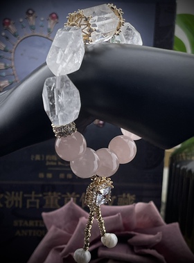 中古Vintage复古时尚气质精致大气老琉璃配透明切割水晶手链