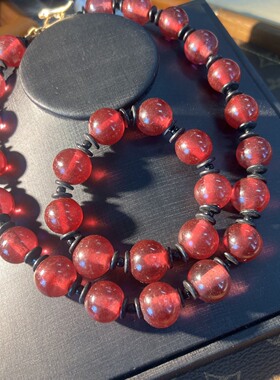 中古Vintage复古时尚经典大气时尚简约金红老琉璃套装项链手链