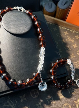 中古Vintage 原创设计奢时尚复古老琉璃白色水晶项链手链款式