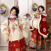 原创新年战袍明制汉服女2026秋冬季 刺绣斗篷拜年服织金马面裙套装