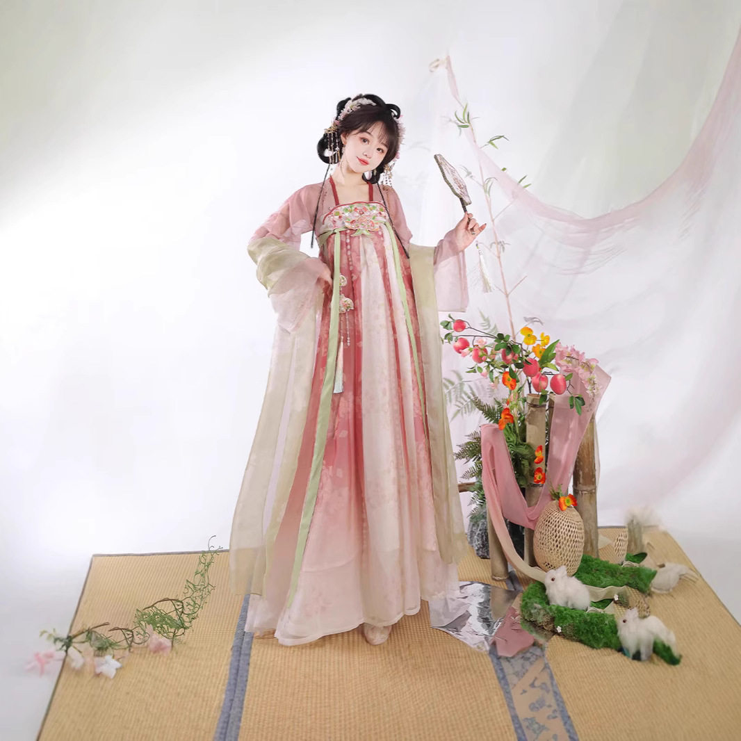 【飞花灵】成人汉服重工刺绣唐制一片式齐胸襦裙超仙摄影女仙套装