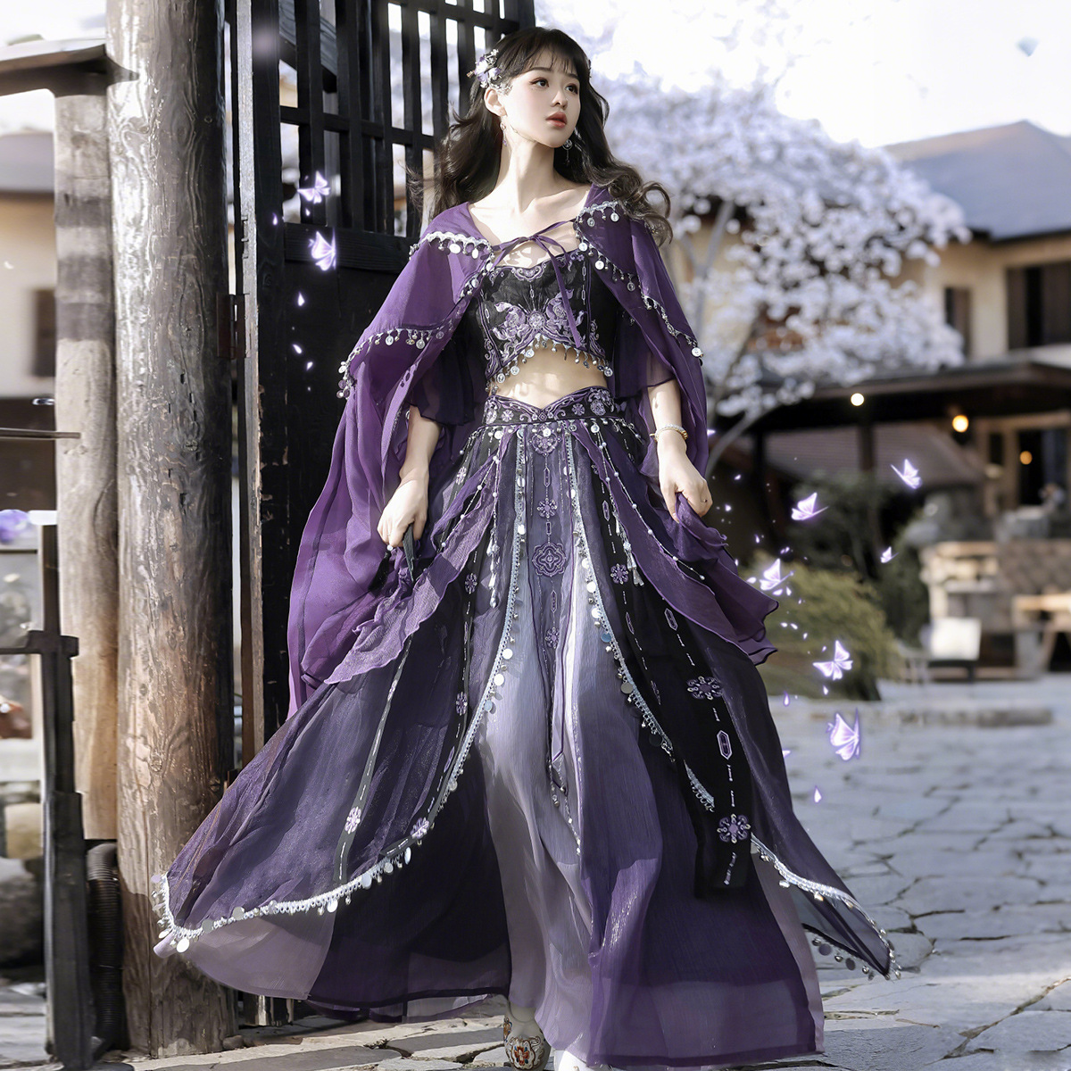 倚夢閣原創(chuàng)設(shè)計蠱惑漢服女敦煌風(fēng)西域風(fēng)胸衣半裙披風(fēng)壁飾春夏套裝