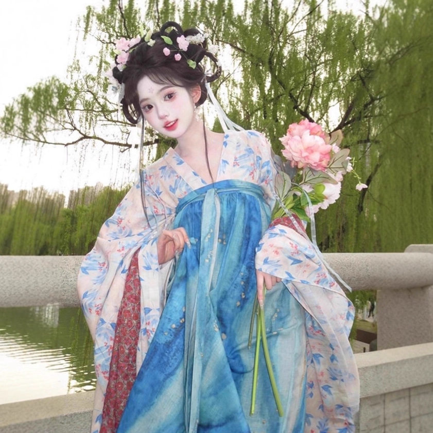小唐风汉服女齐胸大袖襦破裙春秋