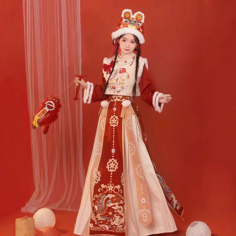 汉服冬女[无忧]圆领比甲加绒加厚