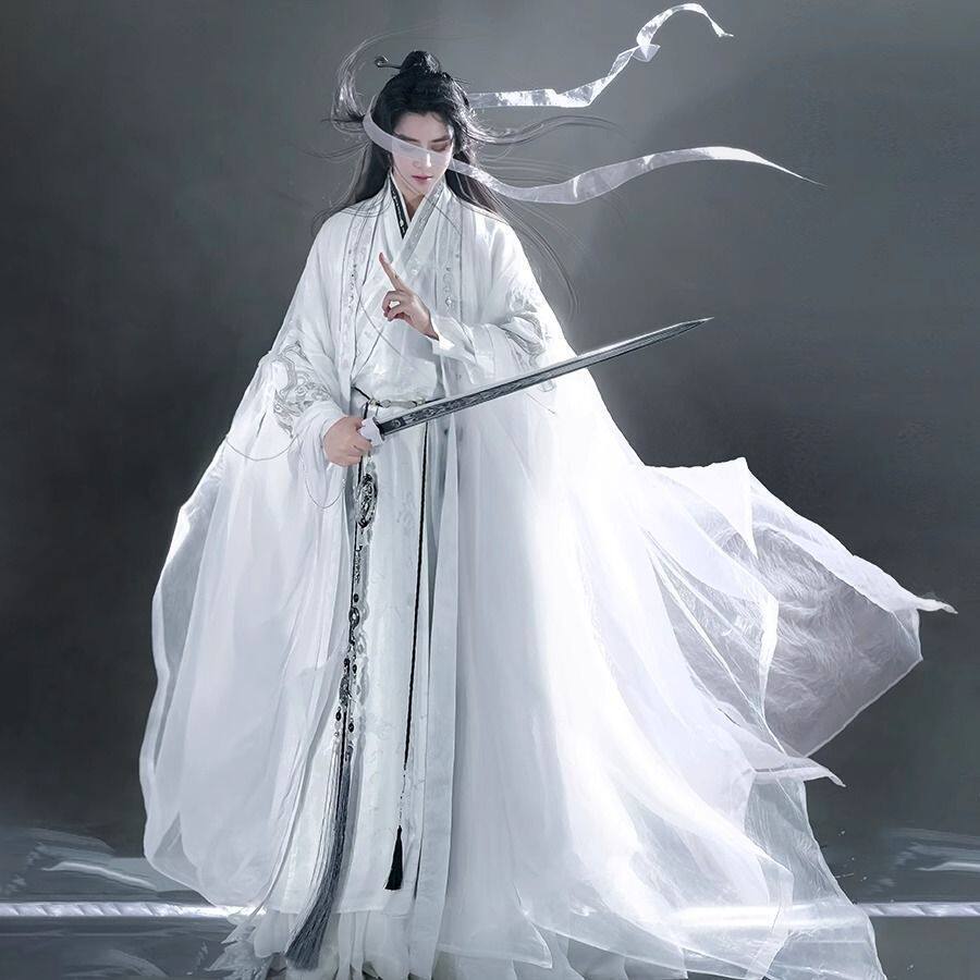新款魏晋南北朝汉服男款白色套装