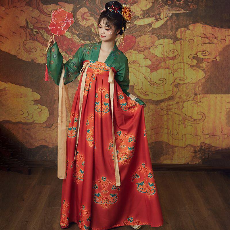 唐制汉服女2026原创齐胸敦煌壁画复原款齐胸对襟襦裙仙气古风套装