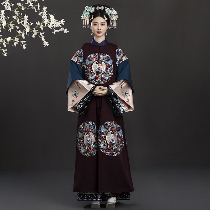 新款逃出大英博物馆复刻版清汉女重工刺绣对襟长衫清代服饰非汉服