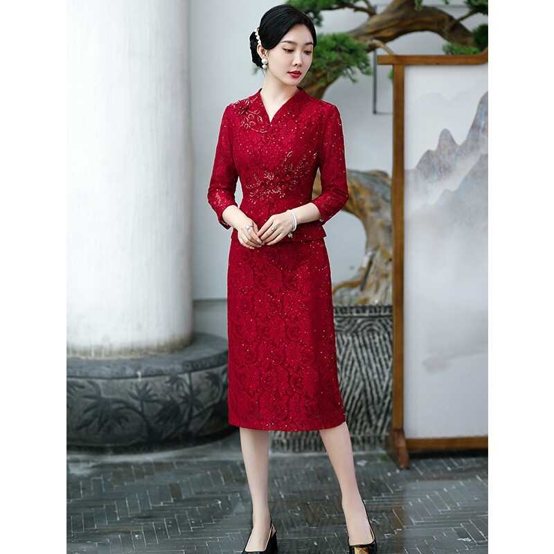 喜婆婆旗袍感妈妈婚礼礼服婚宴服