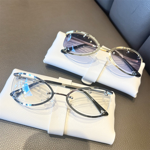 Y2K甜酷辣妹金属猫眼太阳镜女个性未来科技风墨镜凹造型半框墨镜