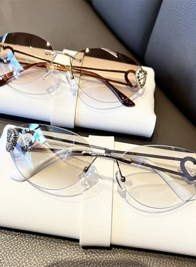 个性无框水银椭圆猫眼太阳眼镜