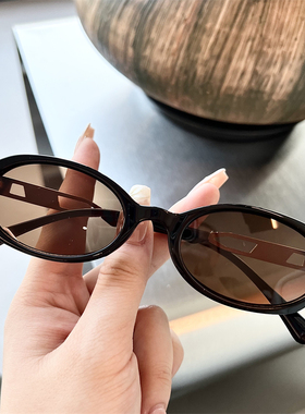 港风复古红色椭圆小框防晒墨镜