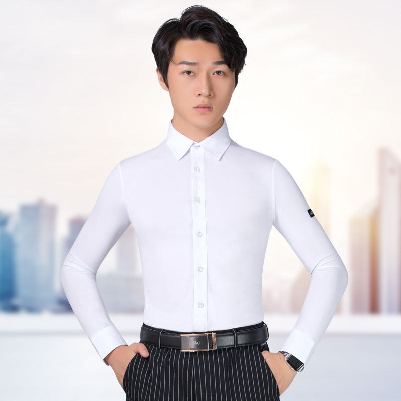 拉丁舞表演服高端白色修身男士舞蹈上衣国标舞衬衣拉丁专业比赛服