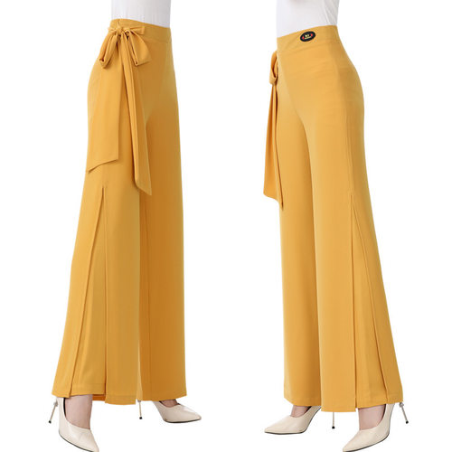 摩登舞裤子新款女交谊舞阔腿裤舞蹈裤练功裤女长裤拉丁广场舞飘带