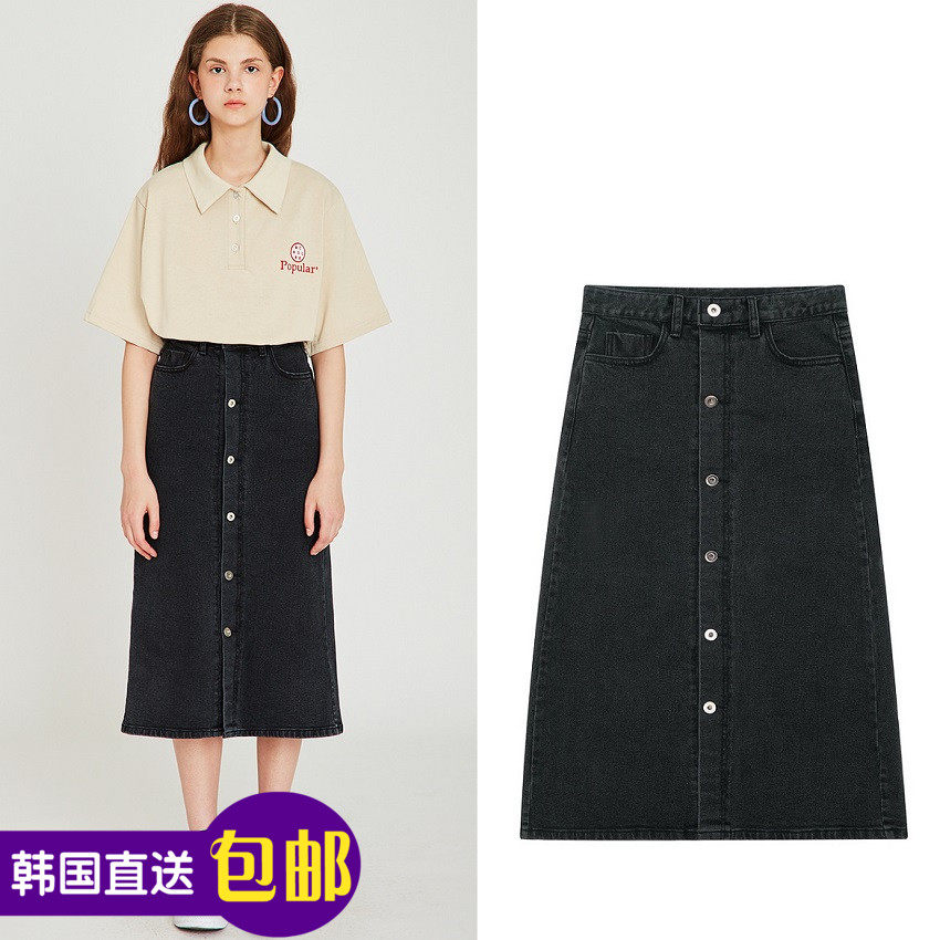 潮牌正品韩国直邮MATCHGLOBE女士DENIM黑色系扣中长牛仔裙子在类目 女装/女士精品, 半身裙中 - 来自Buy2taobao.com提供专业的淘宝代购服务