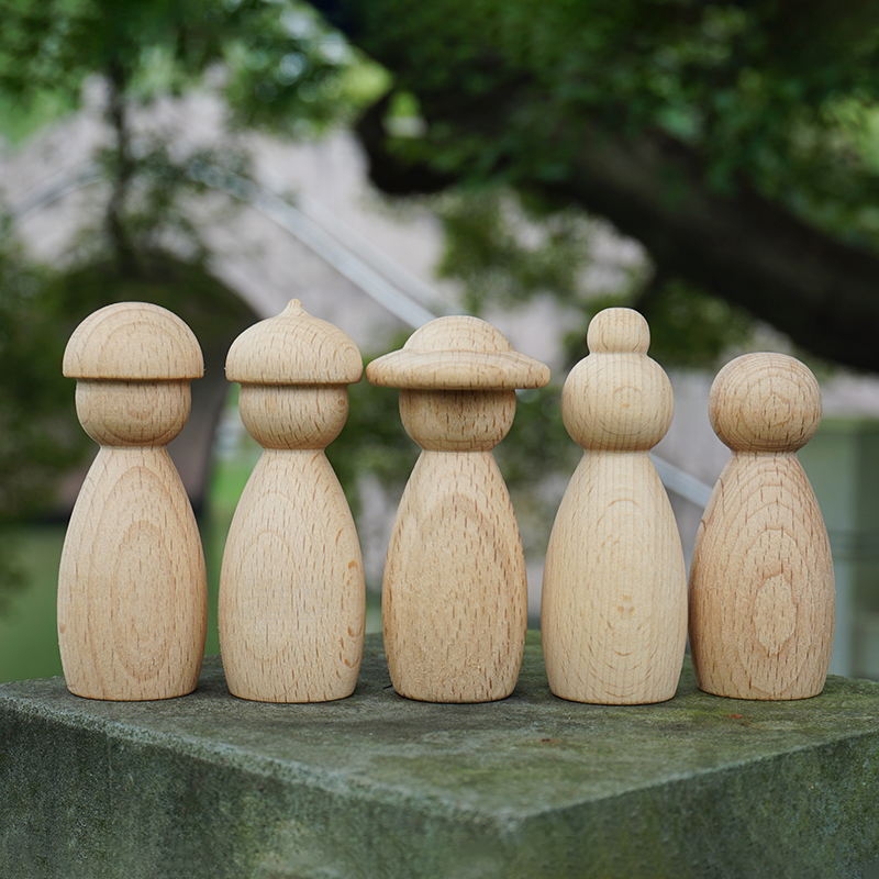 木偶人偶带帽子木头人实木创意日式摆件涂鸦彩绘Wooden Peg Dolls 玩具/童车/益智/积木/模型 木偶/关节木偶 原图主图