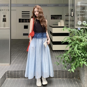 木耳边拼接无袖连衣裙女夏2025新款松驰感流行漂亮巨好看t恤裙潮图片