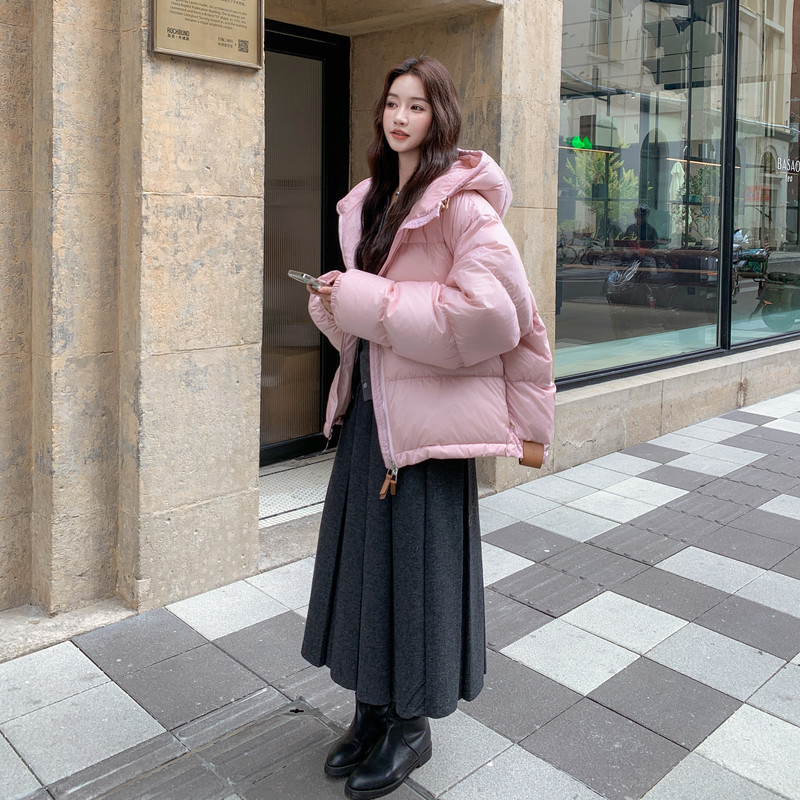 短款白鸭绒面包服外套女2025年冬季新款时尚加厚宽松连帽羽绒服潮,女装羽绒服,2C172