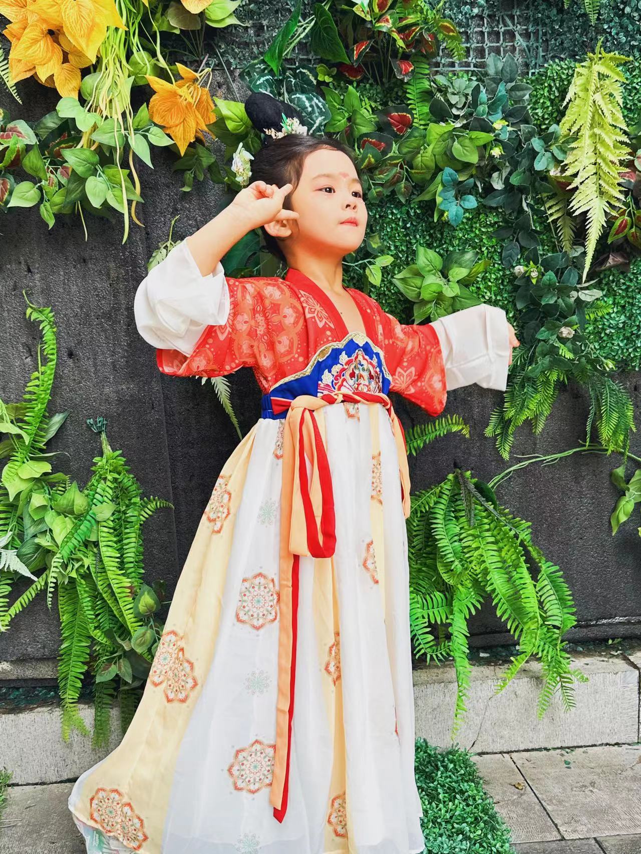 唐宫秋季新款红色女童中国风齐胸超仙汉服襦裙民族唐装古装演出服