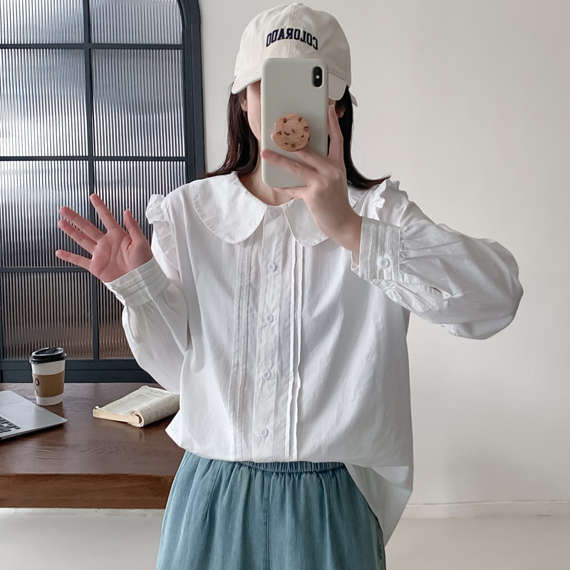 森系文艺甜美长袖宽松白衬衫