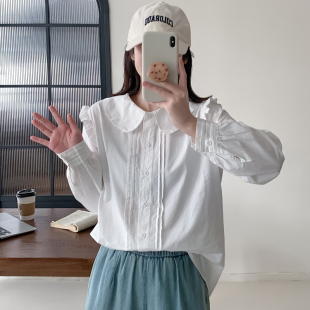 日系森女文艺宽松衬衫小清新长袖纯棉百搭甜美上衣白春秋季娃娃领