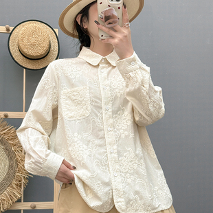 2025春装新款文艺刺绣娃娃领提花衬衫女休闲百搭上衣打底宽松